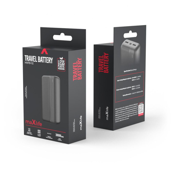 30000mAh Maxlife Powerbank 12W High Capacity MXPB-02 - Sort Black