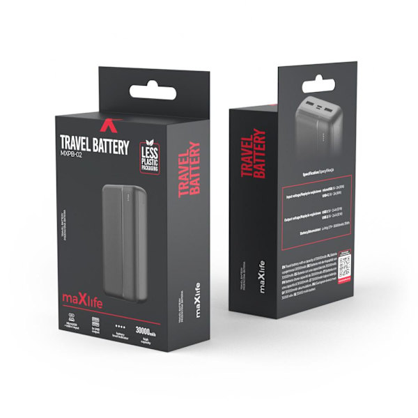 30000mAh Maxlife Powerbank 12W Hög kapacitet MXPB-02 - Svart Svart