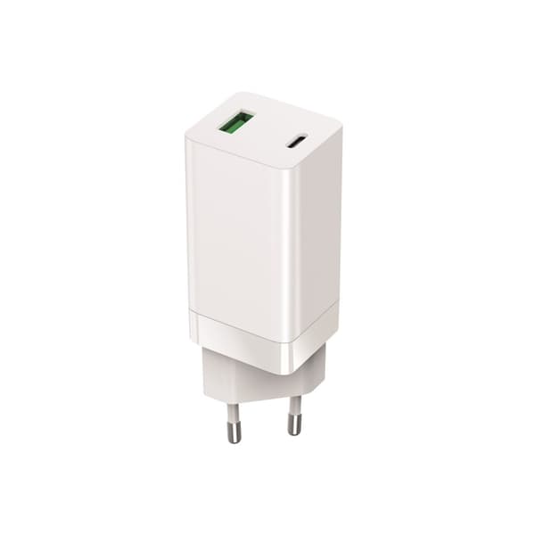 65W Snabbladdare Setty GaN PD QC Dual USB-C, USB-A för iPhone, Samsung, iPad Vit