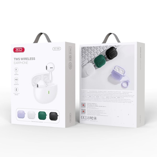 XO TWS BT 5.0 Stereo-hovedtelefoner med opladningsboks Silikonetui Lilla Purple