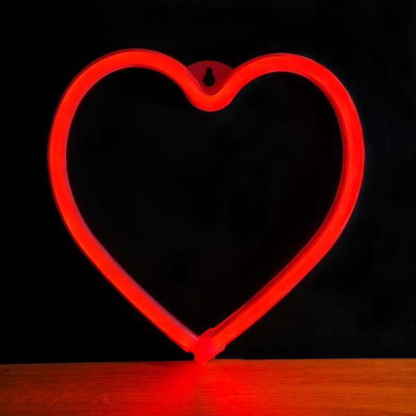Neon LED HJERTE batteri + USB Forever Light - Rød Red