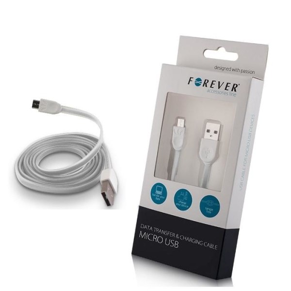 Forever Micro USB Data SYNC kaapeli 100cm - valkoinen White