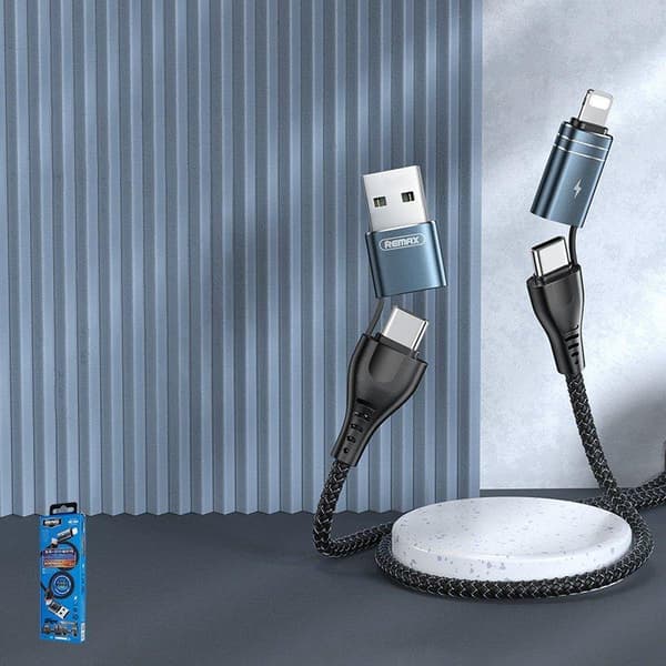 4i1 multifunktions QC-kabel USB Typ C /USB - USB TypC /Lightning Turquoise