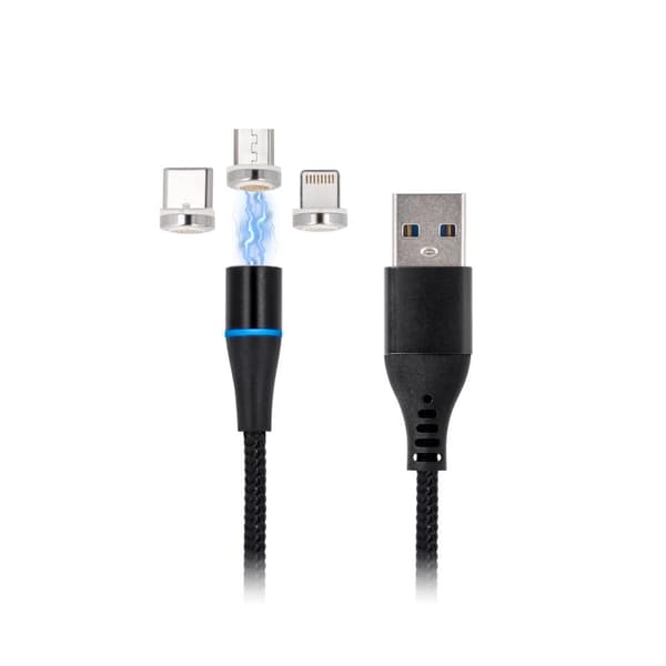 maXlife 3i1 Magnetic Laddningskabel - Lightning/ USB-C /MicroUSB Black