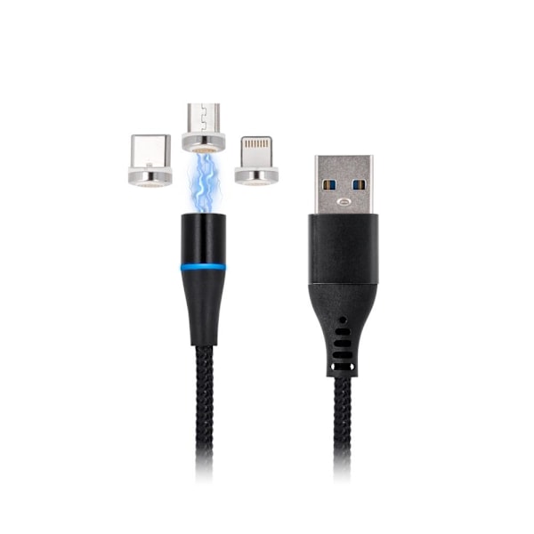 maXlife 3i1 Magnetic Laddningskabel - Lightning/ USB-C /MicroUSB Svart