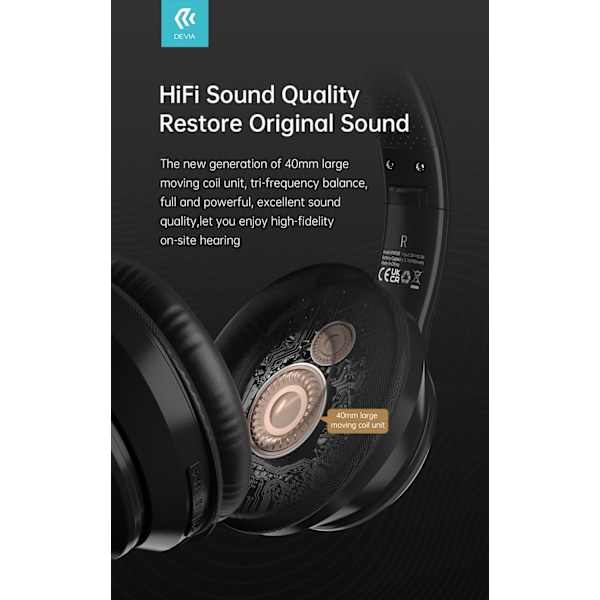 Devia Kintone Vikbara On-Ear 40mm Trådlösa Bluetooth 5.2 HD-hörlurar Blå Blå