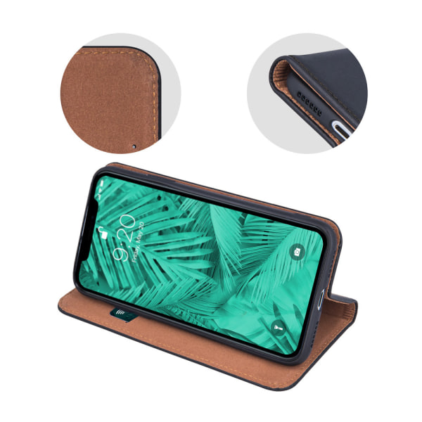 iPhone 11 Pro Max - Äkta Läder Flip Case Mobilplånbok - Svart Svart