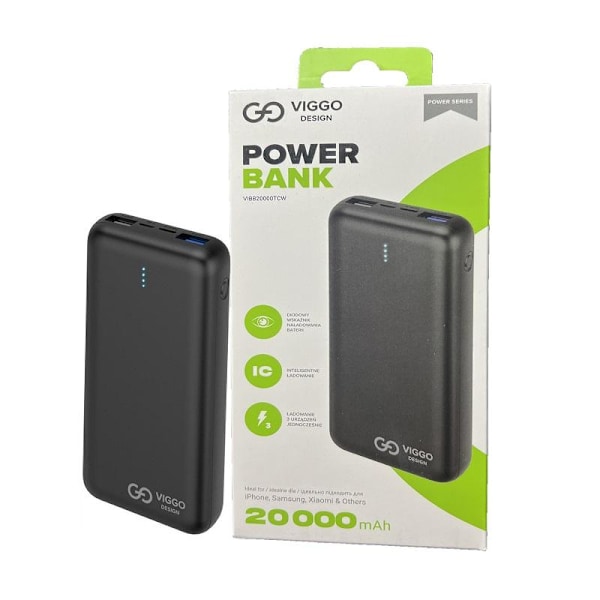 20 000 mAh Viggo Design Powerbank USB-C pikalataus Black