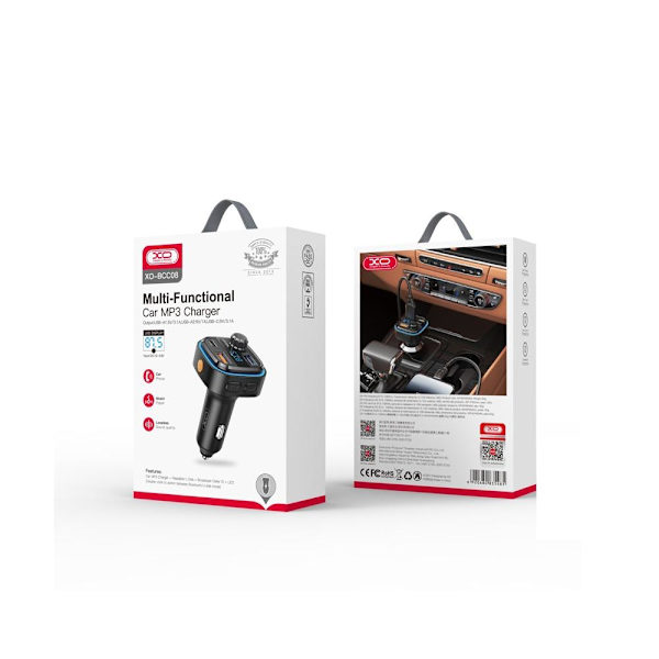 Bluetooth FM Sändare Billaddare med 1 X USBC, 2XUSB-laddning Svart