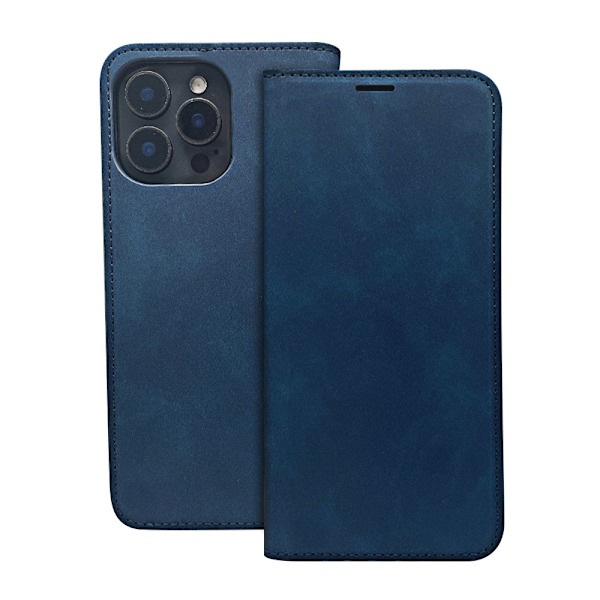 iPhone 16 Pro Max - Smart Suede Läder fodral Mobilplånbok Marinblå Marine blue