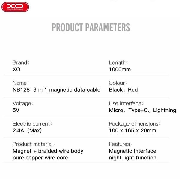 Magnetic 3in1 Lightning / USB-C 2.4Amp Laddningskabel -100cm Black