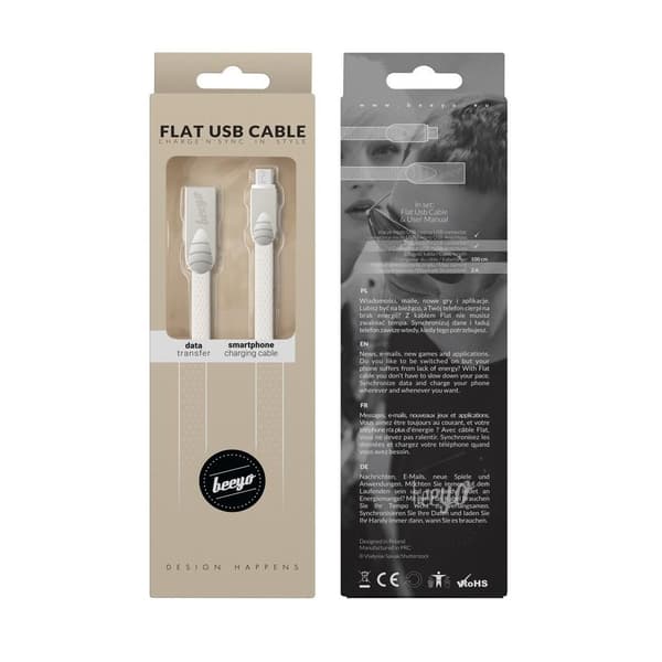 Beeyo 2-Amp Flat Micro USB Kabel För Smartphones - Vit White