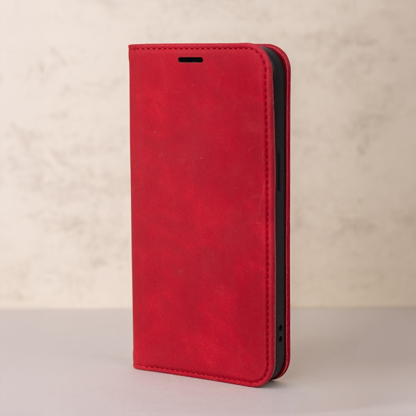 iPhone 16 Pro Max - Smart Suede Läder fodral Mobilplånbok Röd Red