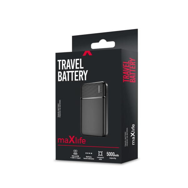 Maxlife Powerbank USB-C 5000Mah X2 Fast Charge Svart