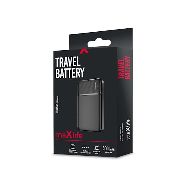 Maxlife Powerbank USB-C 5000Mah X2 Hurtig opladning Black