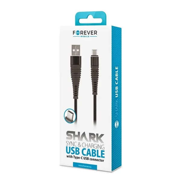 Forever USB-C 2Amp Shark Laddningskabel - Svart Black