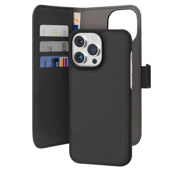 iPhone 14 Pro - Puro Ekoläder 2-i-1 Löstagbart Plånboksfodral Svart Black