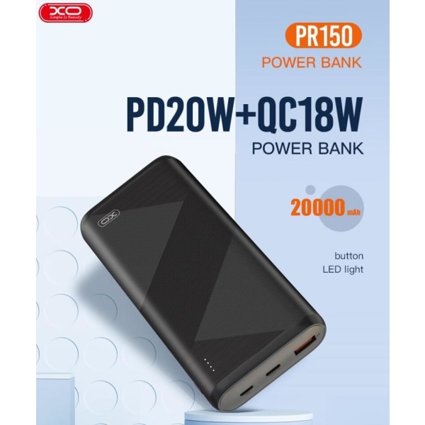 20000mAh Quick Charge QC18W - PD 20W USB-C Powerbank Black