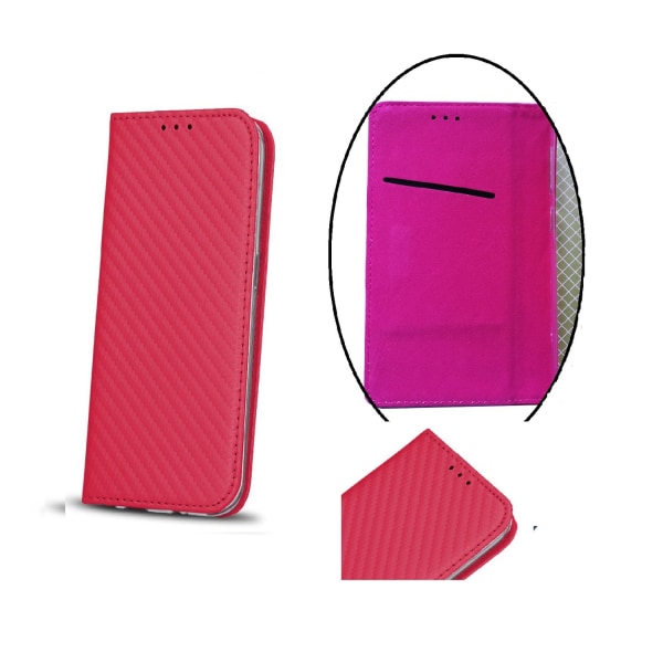 LG K10 2018 Smart Carbon Case -mobiililompakko - vaaleanpunainen Pink