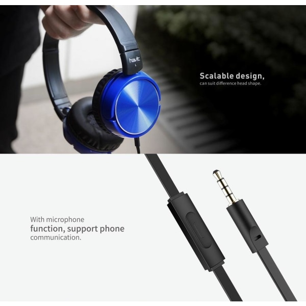 HAVIT Stereoljud Wired Hörlurar med mikrofon - Blå Blå