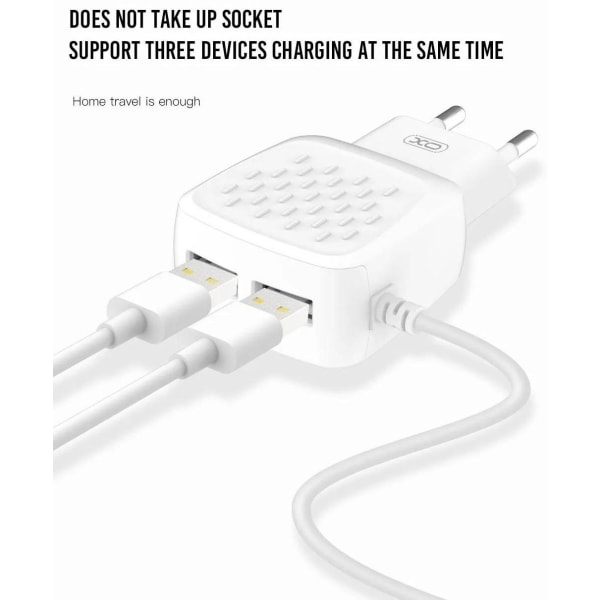 iPhone 2.1Amp 2XUSB Hurtigopladning vægoplader + Lightning-kabel White