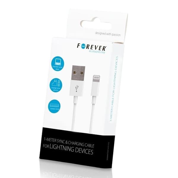 Forever Lightning -kaapeli iPhone 5/5s/5c/iPad Minille White