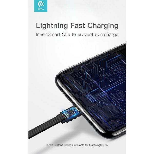 DEVIA USB-C 2Amp Flat kabel för Smartphones - Längd 1m Vit