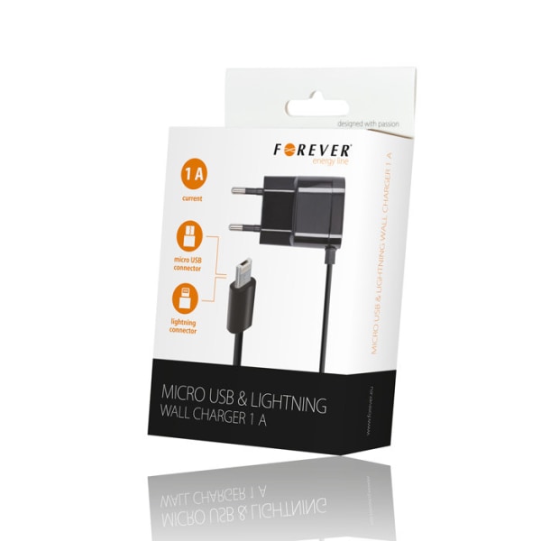 Forever Micro USB + Lighting dual Wall -laturi Black