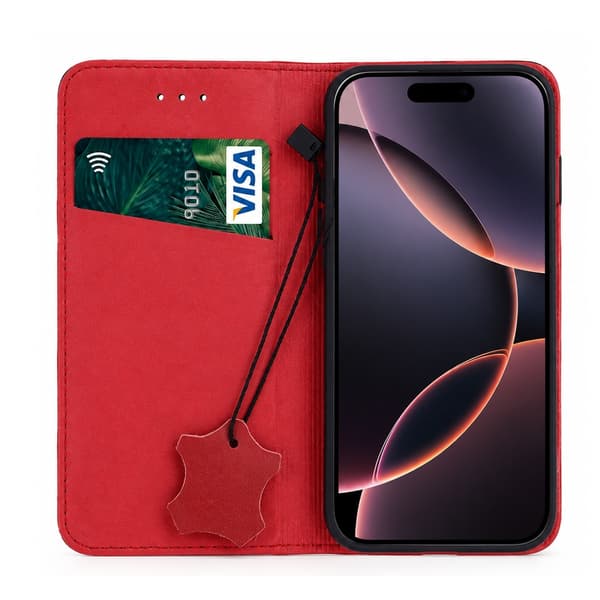 iPhone 17 Pro Max - Äkta Läder Smart Pro Plånboksfodral – Vinröd Wine red