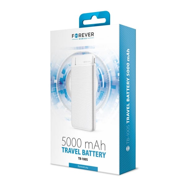5000 mAh Forever Powerbank matkapuhelimille ja tableteille Valkoinen White