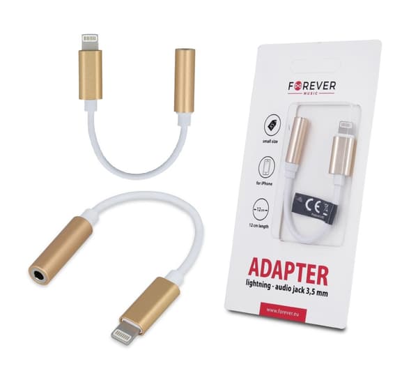 Lightning till 3,5 mm Aux Audio Jack Adapter, iPhone - Guld Gold