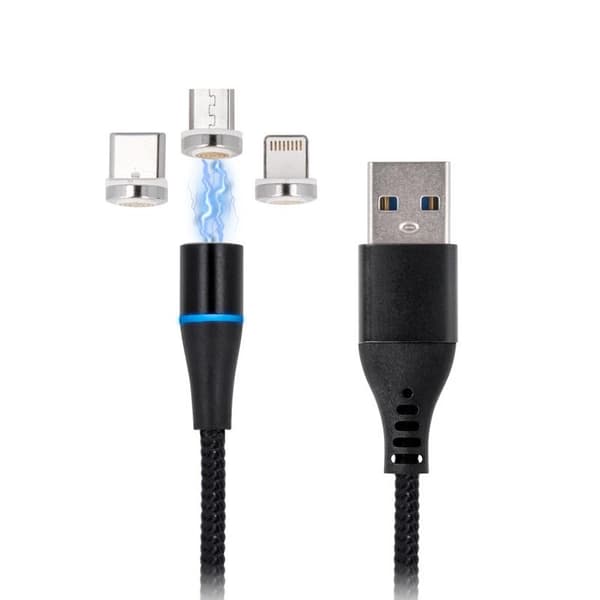 maXlife 3i1 Magnetic Laddningskabel - Lightning/ USB-C /MicroUSB Black