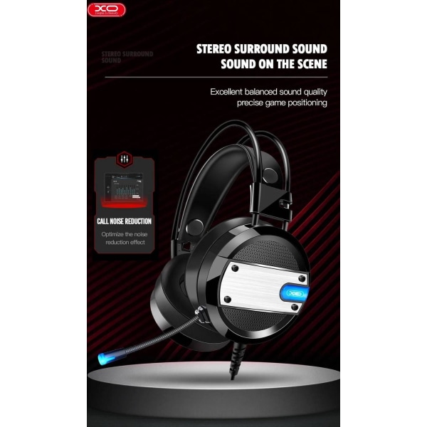 Stereolyd 50 mm højkvalitets XO Gaming Headset Black