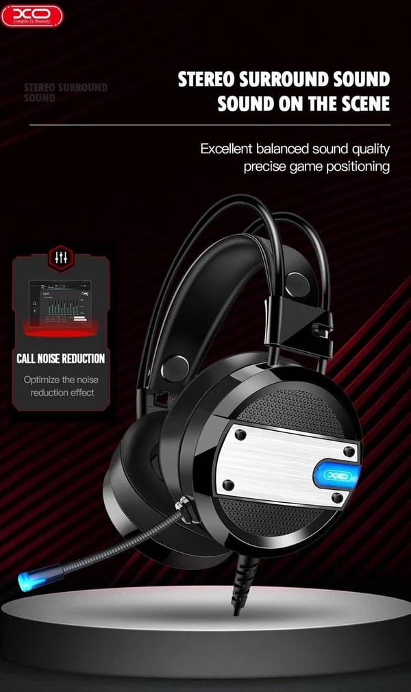 Stereolyd 50 mm højkvalitets XO Gaming Headset Black