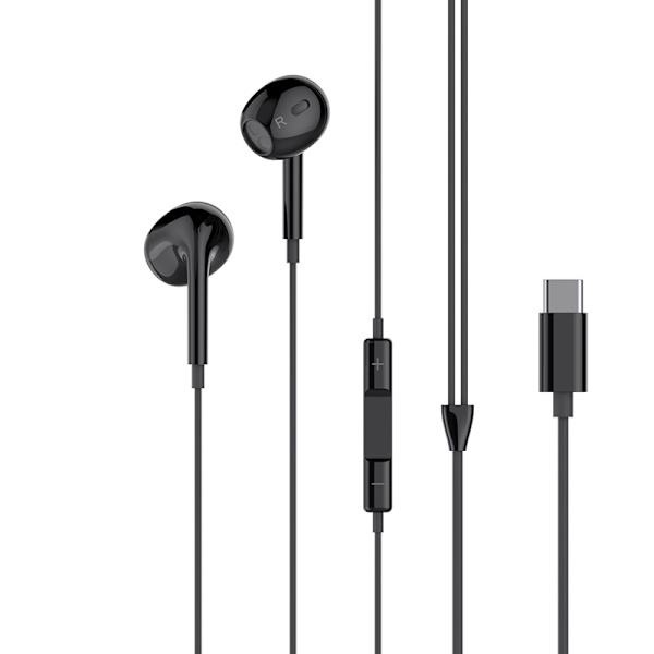 Apple iPhone 15/16 kompatibla USB-C In-Ear Hörlurar med Mikrofon Svart Black