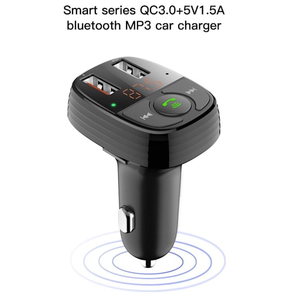 QC 3.0 Bluetooth FM Sändare MP3 2USB Billaddare Devia Black