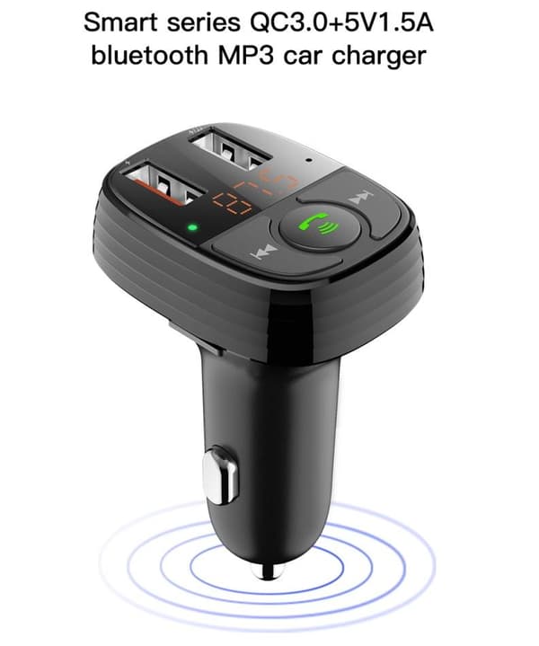 QC 3.0 Bluetooth FM Sändare MP3 2USB Billaddare Devia Svart
