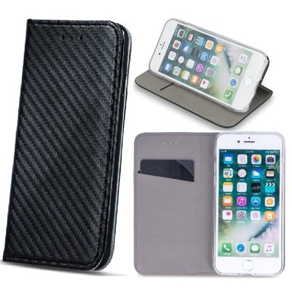 iPhone 7/8 - Smart Carbon Flip Case Mobiililompakko - Musta Black