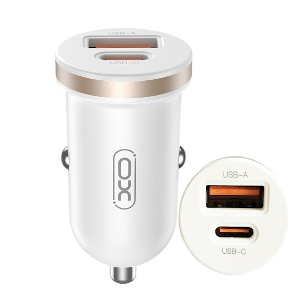 30W USB-C PD / USB QC3.0 Billaddare För iPhone, Samsung Vit Vit