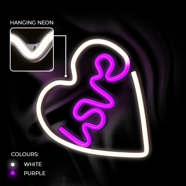 Neon LED LOVE HEART Batteri + USB Forever Light - lila/vit Multicolor