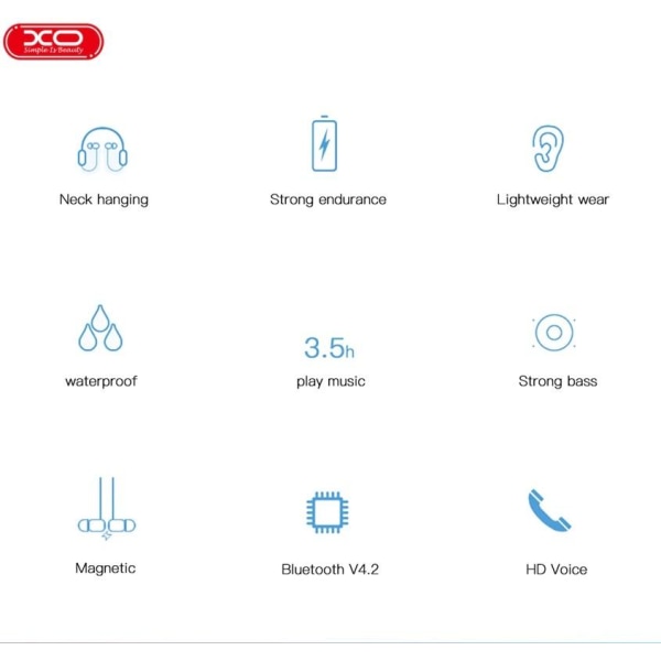 XO-BS15 Bluetooth Sport trådløs håndfri magnetisk nakkebøjle White