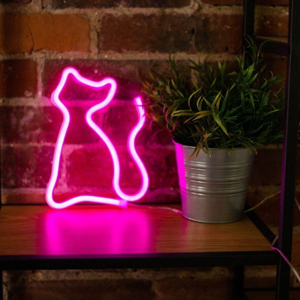 Neon LED CAT Batteri + USB Forever Light Rosa Pink