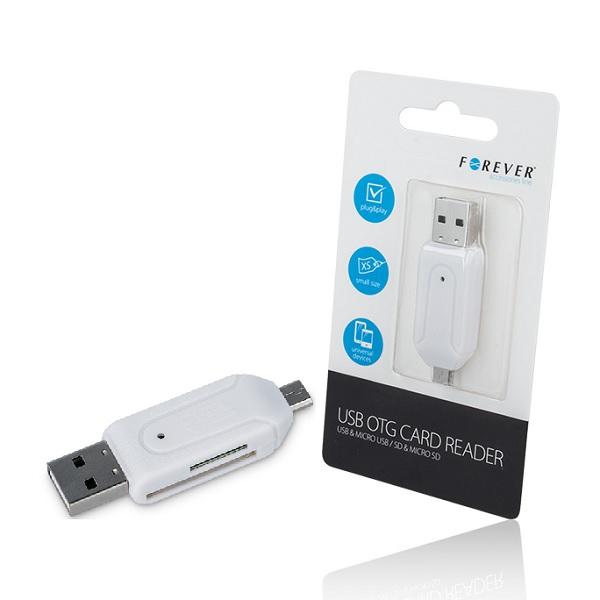 Forever USB Micro SD / SD kortlæser USB + OTG Micro-USB White