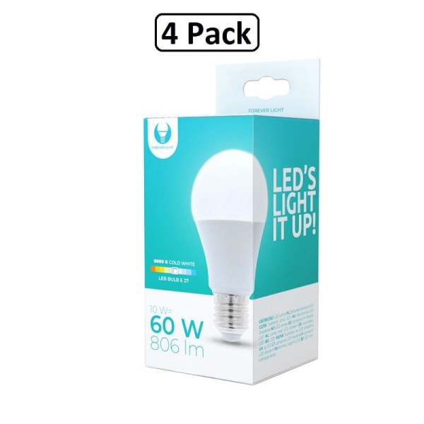 4 kpl LED-lamppu E27 10W 806lm (6000K) 230V White