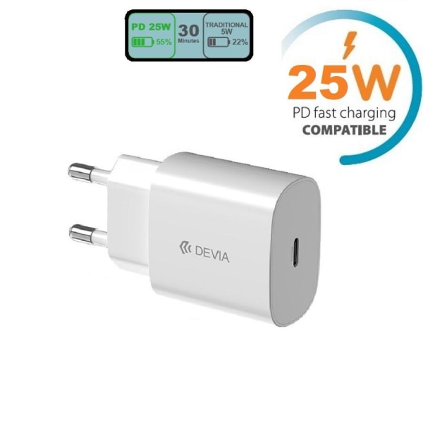 Hurtigoplader 25W PD USB-C til iPhone 11/12/13/14, Samsung White