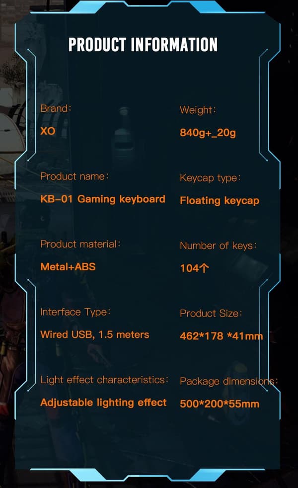 XO RGB Backlit Mekaniskt Metall Gaming LED Tangentbord Black