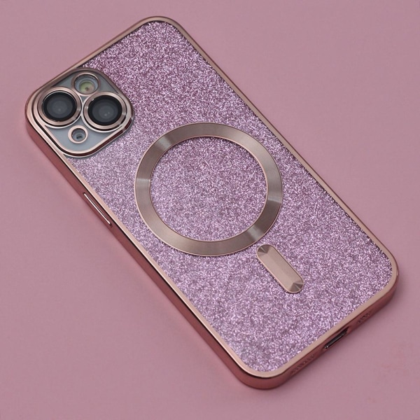 iPhone 14 Plus - Magasafe 2in1 Glitter / Transparent Chrome Cover Pink