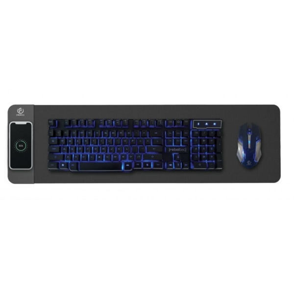 REBELTEC Keyboard Mouse Pad langattomalla QI 10W laturilla Black