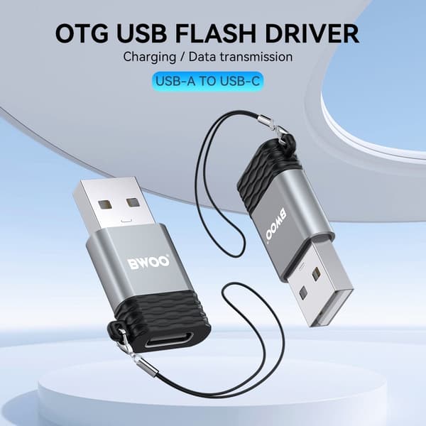 BWOO USB-C till USB-A OTG Adapter Snabbladdning & Dataöverföring Grey