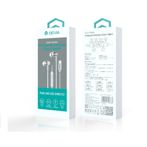 in-Ear USB-C hörlurar för Samsung / iPhone 15, 16 och Mobil med USB-C Kontakt Silver Silver